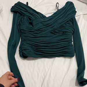 Self-Portrait Dark Green Ruched Blouse